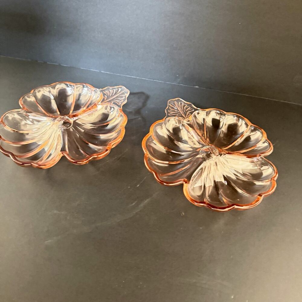 Vintage 1930s Jeannette Doric Pink Depression Glass Relish Dishes Pair